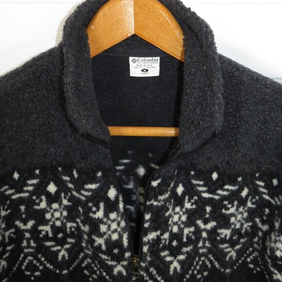 VTG Columbia Women Md Hi Pile Sherpa Full Zip Fleece Jacket Nordic Snowflake USA - Picture 3 of 6